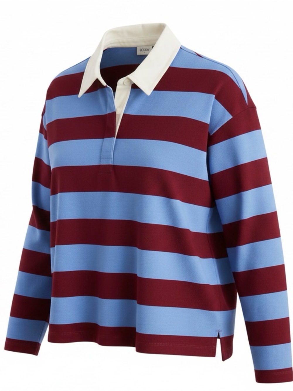 J. Crew Women’s Maroon and Light Blue Striped Rugby Shirt. Size XL